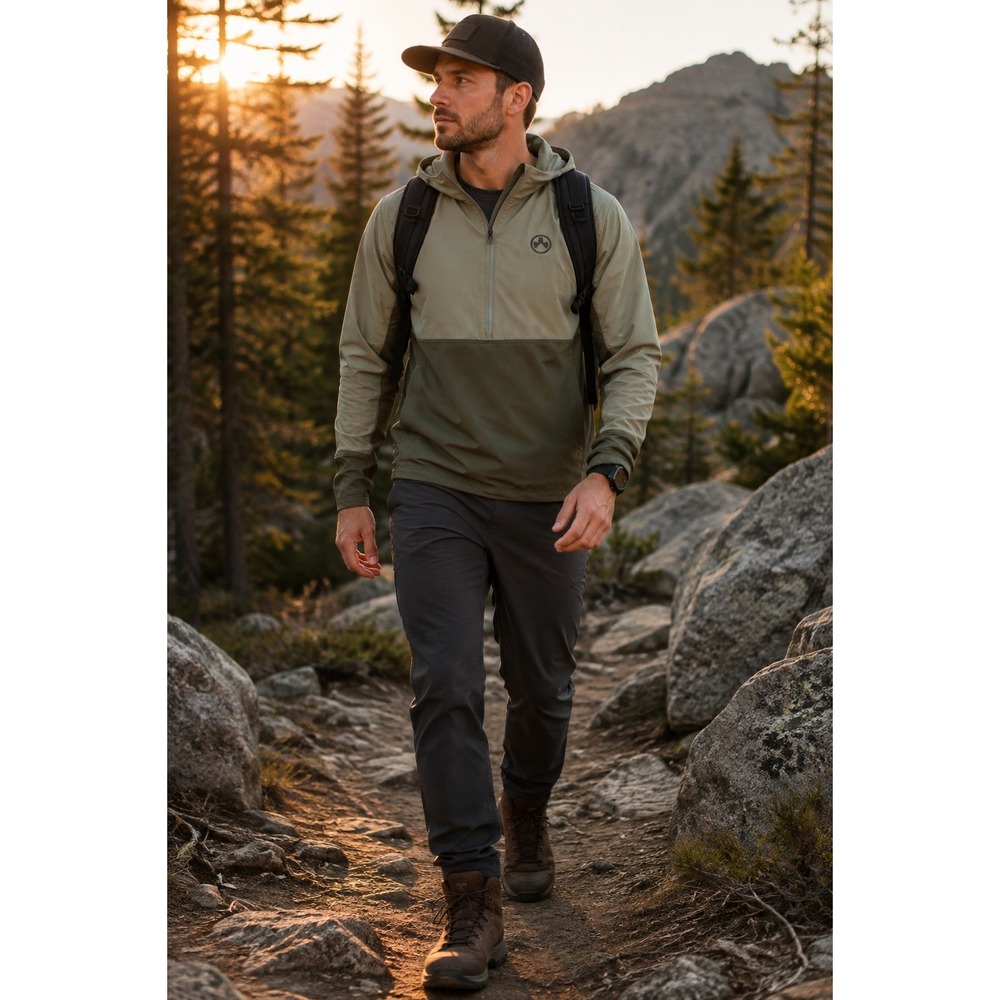 Magpul Mens Light Insulated Hybrid Pullover Quarter Zip Hooded Jacket Olive M